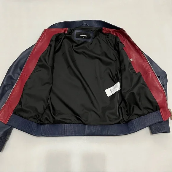 Dsquared2 Red Blue Leather Bomber Jacket